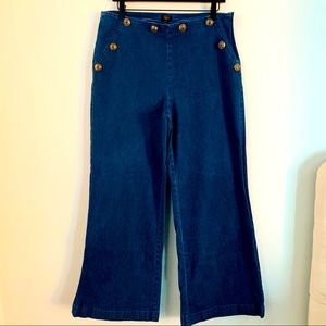 G.I.L.I. Nautical Wide Leg Mid Rise Denim Trousers EUC Size 14